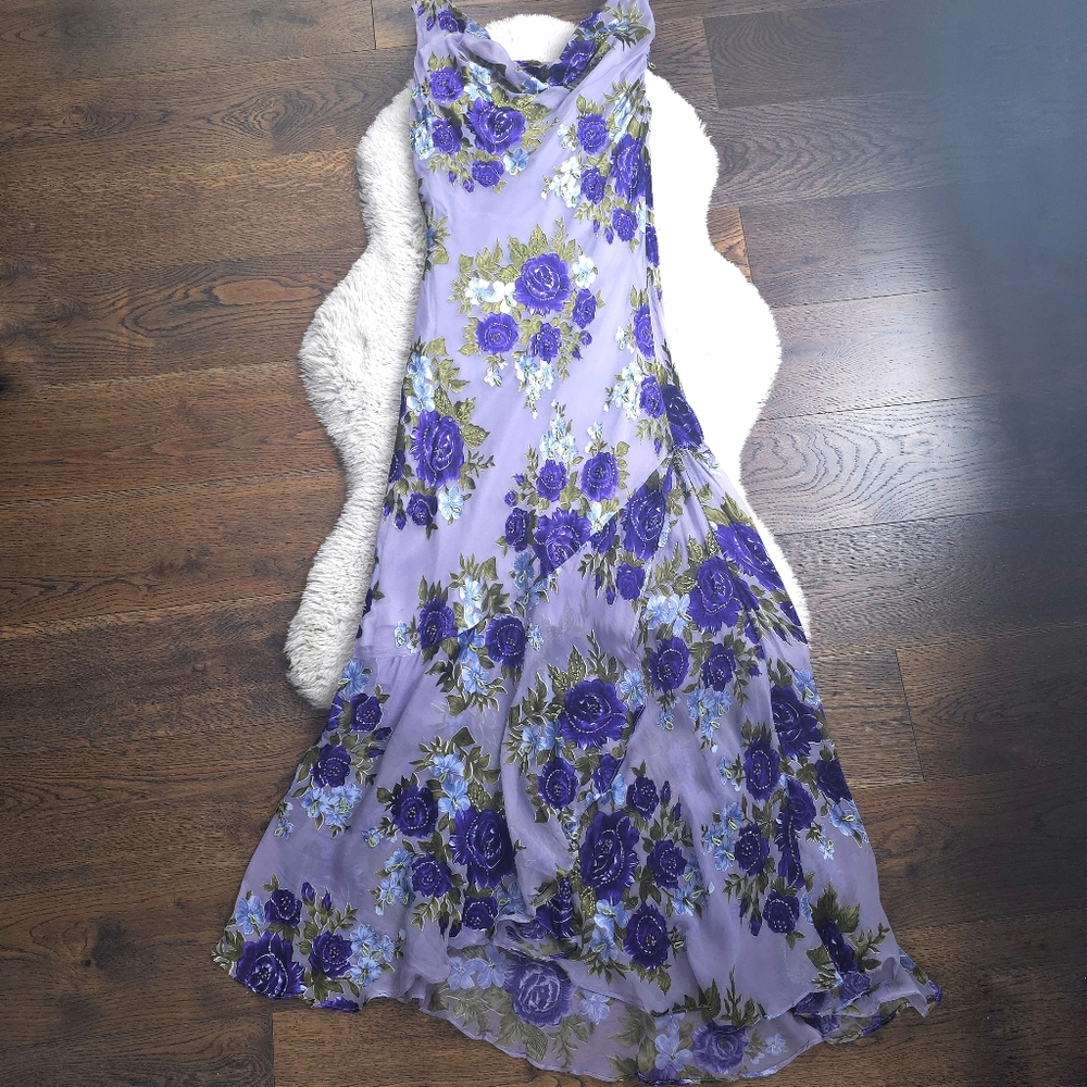Vintage Deadstock Fairy Y2K Euro Lavender Purple Floral Burnout Silk Slip Dress